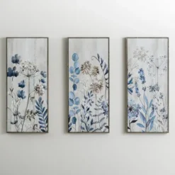 Kirkland's Home Canvas Art-Blue And Gray Floral Canvas Art Prints, Set Of 3