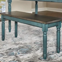 Kirkland's Home Dining Chairs-Blue And Gray Traditional Wood Bench