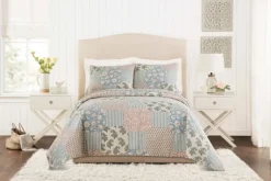 Kirkland's Home Quilts-Blue And Rose Patchwork Full/Queen 3-Pc. Quilt Set