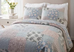Kirkland's Home Quilts-Blue And Rose Patchwork Full/Queen 3-Pc. Quilt Set