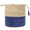 Kirkland's Home Baskets & Boxes-Blue And Tan Woven Jute Basket With Tassel, 17 In.