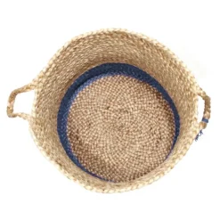 Kirkland's Home Baskets & Boxes-Blue And Tan Woven Jute Basket With Tassel, 17 In.