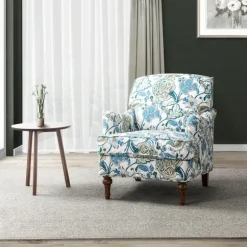 Kirkland's Home Accent Chairs-Blue And White Floral Classic Accent Chair