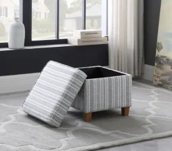 Kirkland's Home Benches & Ottomans-Blue And White Hometown Striped Storage Ottoman