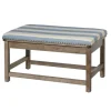 Kirkland's Home Benches & Ottomans-Blue And White Striped Upholstered Wood Bench