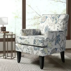 Kirkland's Home Accent Chairs-Blue And Yellow Floral Upholstered Accent Chair