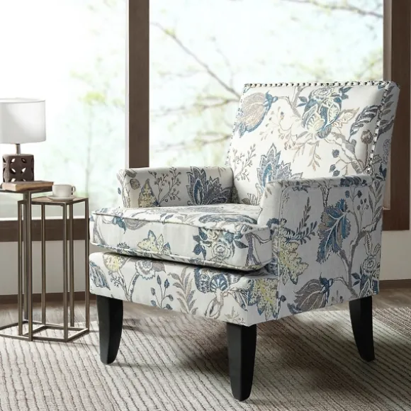 Kirkland's Home Accent Chairs-Blue And Yellow Floral Upholstered Accent Chair
