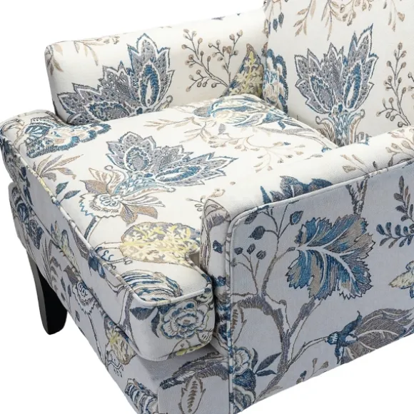 Kirkland's Home Accent Chairs-Blue And Yellow Floral Upholstered Accent Chair
