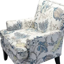 Kirkland's Home Accent Chairs-Blue And Yellow Floral Upholstered Accent Chair