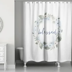 Kirkland's Home Shower Curtains-Blue Blessed Floral Wreath Shower Curtain