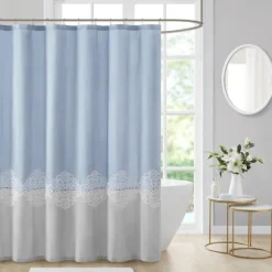 Kirkland's Home Shower Curtains-Blue Block Embroidered Shower Curtain