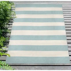 Kirkland's Home Outdoor Rugs-Blue Cabana Stripe Indoor/Outdoor Area Rug, 8X11