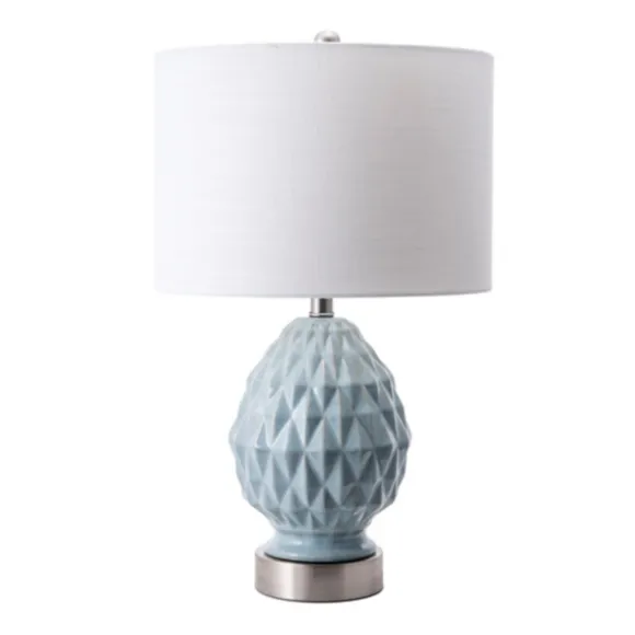 Kirkland's Home Table Lamps-Blue Ceramic Geometric Diamond Table Lamp