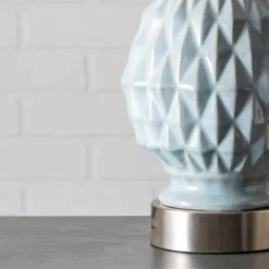 Kirkland's Home Table Lamps-Blue Ceramic Geometric Diamond Table Lamp