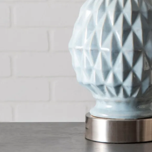 Kirkland's Home Table Lamps-Blue Ceramic Geometric Diamond Table Lamp