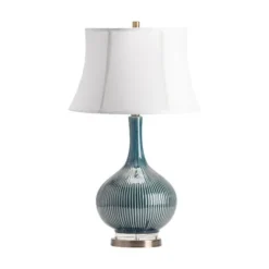 Kirkland's Home Table Lamps-Blue Ceramic Stripe Base Table Lamp