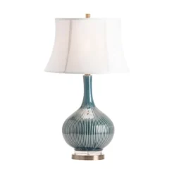 Kirkland's Home Table Lamps-Blue Ceramic Stripe Base Table Lamp