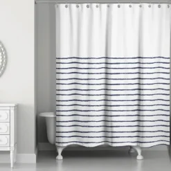 Kirkland's Home Shower Curtains-Blue Colorblock Striped Shower Curtain