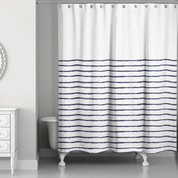 Kirkland's Home Shower Curtains-Blue Colorblock Striped Shower Curtain