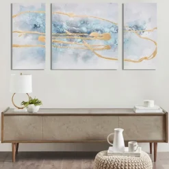 Kirkland's Home Canvas Art-Blue Cosmo Triptych Canvas Art Prints, Set Of 3