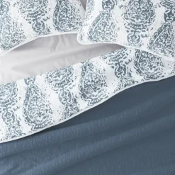 Kirkland's Home Quilts-Blue Damask Reversible 3-Pc. King Quilt Set