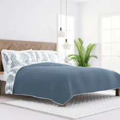 Kirkland's Home Quilts-Blue Damask Reversible 3-Pc. Queen Quilt Set