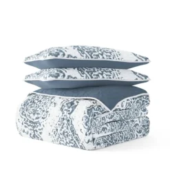 Kirkland's Home Quilts-Blue Damask Reversible 3-Pc. Queen Quilt Set