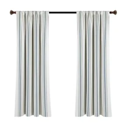 Kirkland's Home Curtains & Drapes-Blue Farmhouse Stripe Curtain Panels, Set Of 2