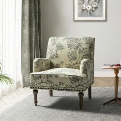 Kirkland's Home Accent Chairs-Blue Floral Nailhead Trim Upholstered Accent Chair