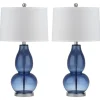 Kirkland's Home Table Lamps-Blue Glass Hourglass Table Lamps, Set Of 2