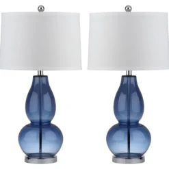Kirkland's Home Table Lamps-Blue Glass Hourglass Table Lamps, Set Of 2
