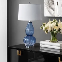 Kirkland's Home Table Lamps-Blue Glass Hourglass Table Lamps, Set Of 2