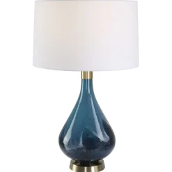 Kirkland's Home Table Lamps-Blue Glass Teardrop Table Lamp