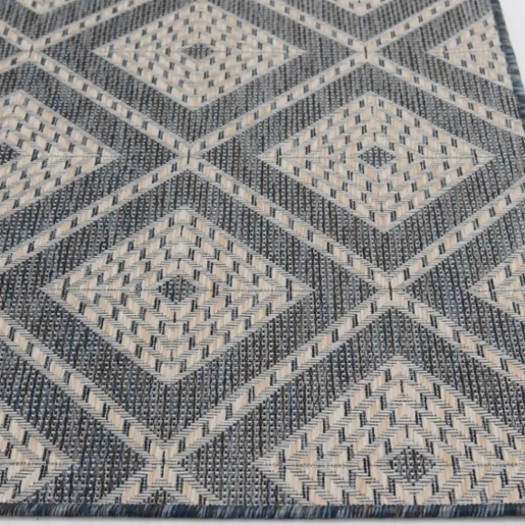 Kirkland's Home Outdoor Rugs-Blue Malibu Woven Diamond Outdoor Area Rug, 7X9