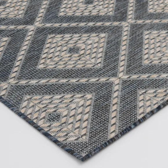 Kirkland's Home Outdoor Rugs-Blue Malibu Woven Diamond Outdoor Area Rug, 7X9