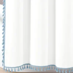 Kirkland's Home Shower Curtains-Blue Melora Tasseled Border Shower Curtain
