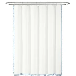 Kirkland's Home Shower Curtains-Blue Melora Tasseled Border Shower Curtain