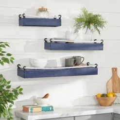 Kirkland's Home Shelves-Blue Nautical 3-Pc. Wood Shelves