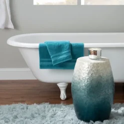 Kirkland's Home Accent & End Tables-Blue Ombre Mosaic Capiz Shell Drum End Table