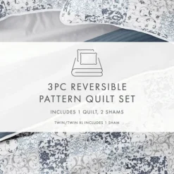 Kirkland's Home Quilts-Blue Patchwork Reversible 3-Pc. King Quilt Set