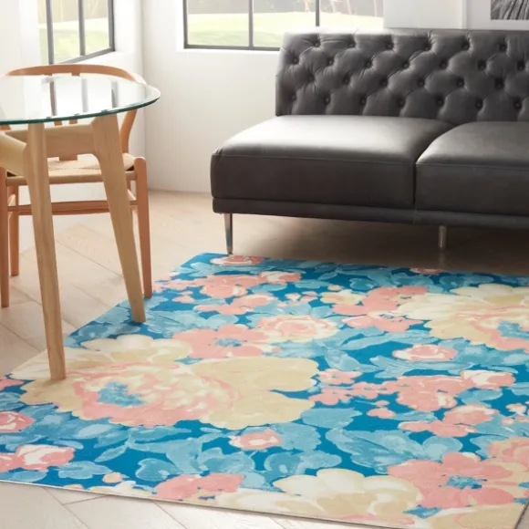 Kirkland's Home Outdoor Rugs-Blue Poppies Floral Outdoor Area Rug, 5X7