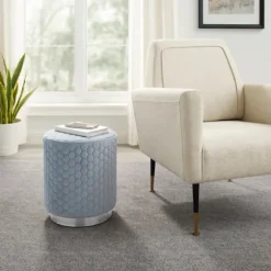 Kirkland's Home Benches & Ottomans-Blue Quilted Honeycomb Ottoman