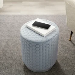 Kirkland's Home Benches & Ottomans-Blue Quilted Honeycomb Ottoman