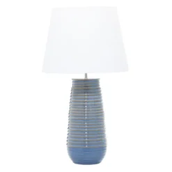 Kirkland's Home Table Lamps-Blue Ribbed Stoneware Table Lamp