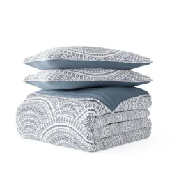 Kirkland's Home Quilts-Blue Scalloped Reversible 3-Pc. Queen Quilt Set