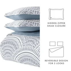 Kirkland's Home Quilts-Blue Scalloped Reversible 3-Pc. Queen Quilt Set