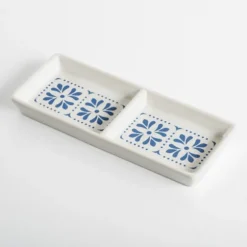 Kirkland's Home Decorative Trays-Blue Scroll Ceramic Divided Tray