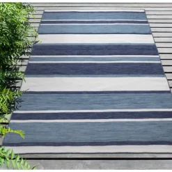 Kirkland's Home Outdoor Rugs-Blue Shades Striped Indoor/Outdoor Area Rug, 7X9