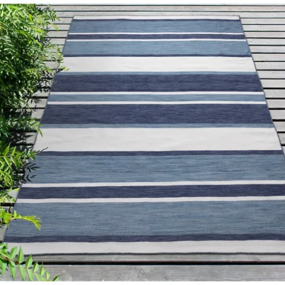 Kirkland's Home Outdoor Rugs-Blue Shades Striped Indoor/Outdoor Area Rug, 7X9