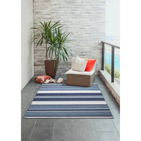 Kirkland's Home Outdoor Rugs-Blue Shades Striped Indoor/Outdoor Area Rug, 7X9